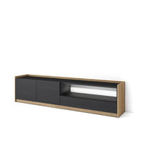 LOWBOARD, Schwarz und Eiche, 207/37/50cm, mit Led - Schwarz, Holzwerkstoff (207/50/37cm) - Skraut Home