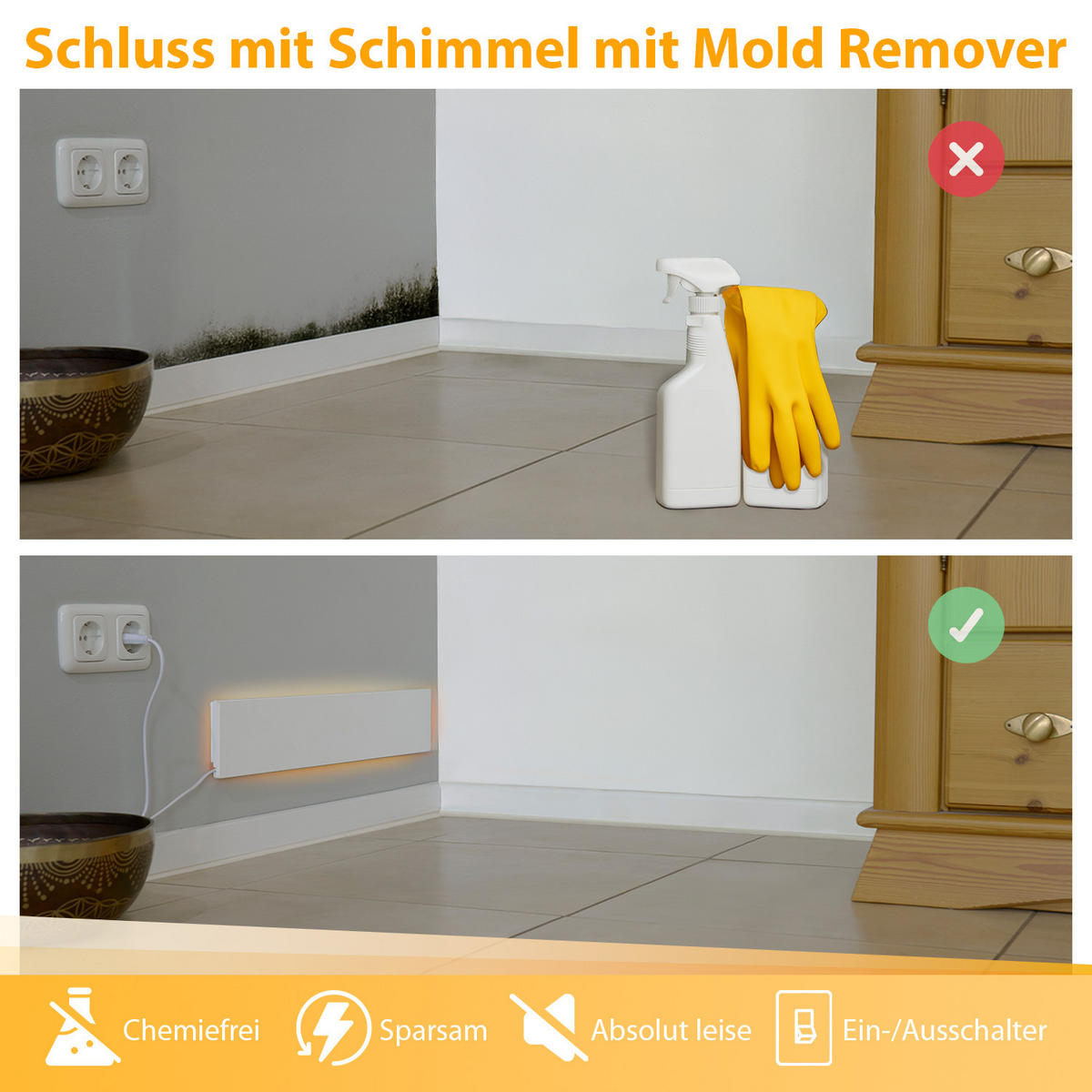 INFRAROT-SCHIMMELENTFERNER - chemiefrei für Wand und Bad, flexibel als Wand- oder Standgerät einsetzbar, 1 Stück - Weiß, Metall (10.5/50.5/1.5cm) - Northpoint