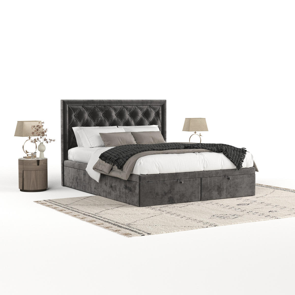 POLSTERBETT Nicobar mit Stauraum 120/200 cm Stahl im Lotta Stoff - Schwarz/Graphitfarben, Holz/Holzwerkstoff (120/200cm) - AltaBeds