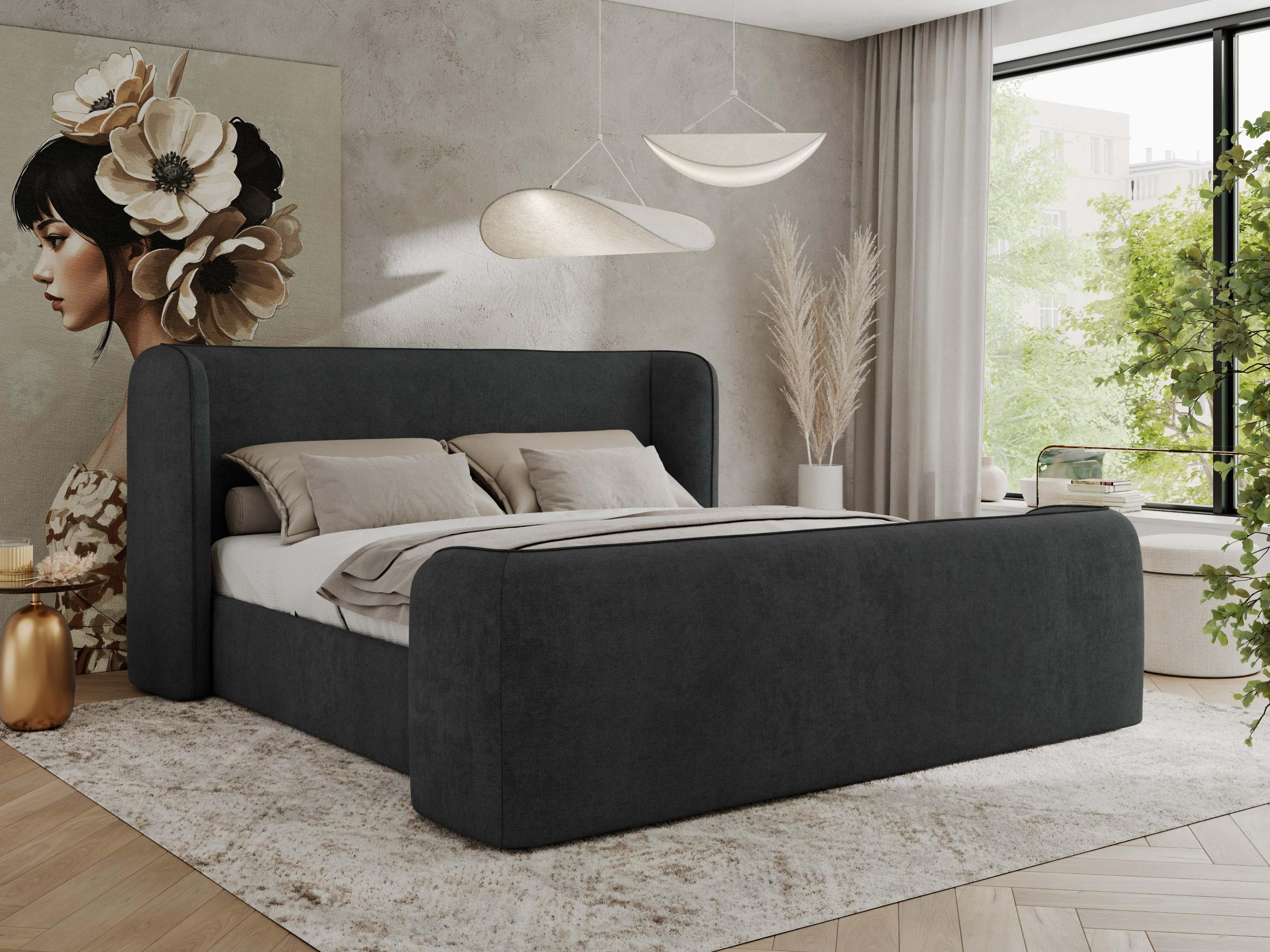 POLSTERBETT EMORA CLASSIC DUO 160/200 - Dunkelgrau Strukture - Schaum-Matratze - Dunkelgrau, Textil (160/200cm) - MKS