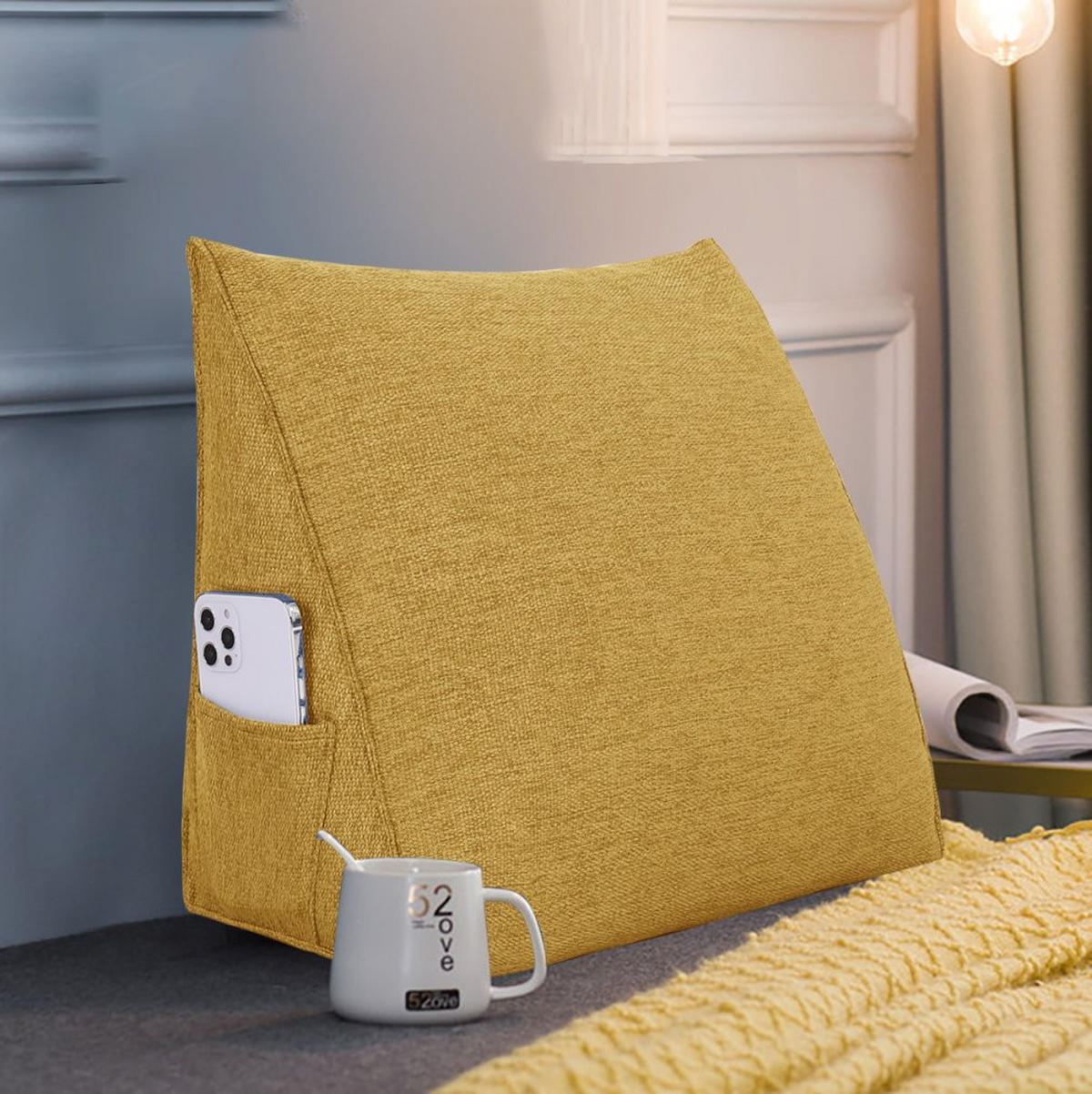 RÜCKENKISSEN für Bett Leinenlook Gelb 45 cm - Gelb, Textil (35/45cm) - Vercart