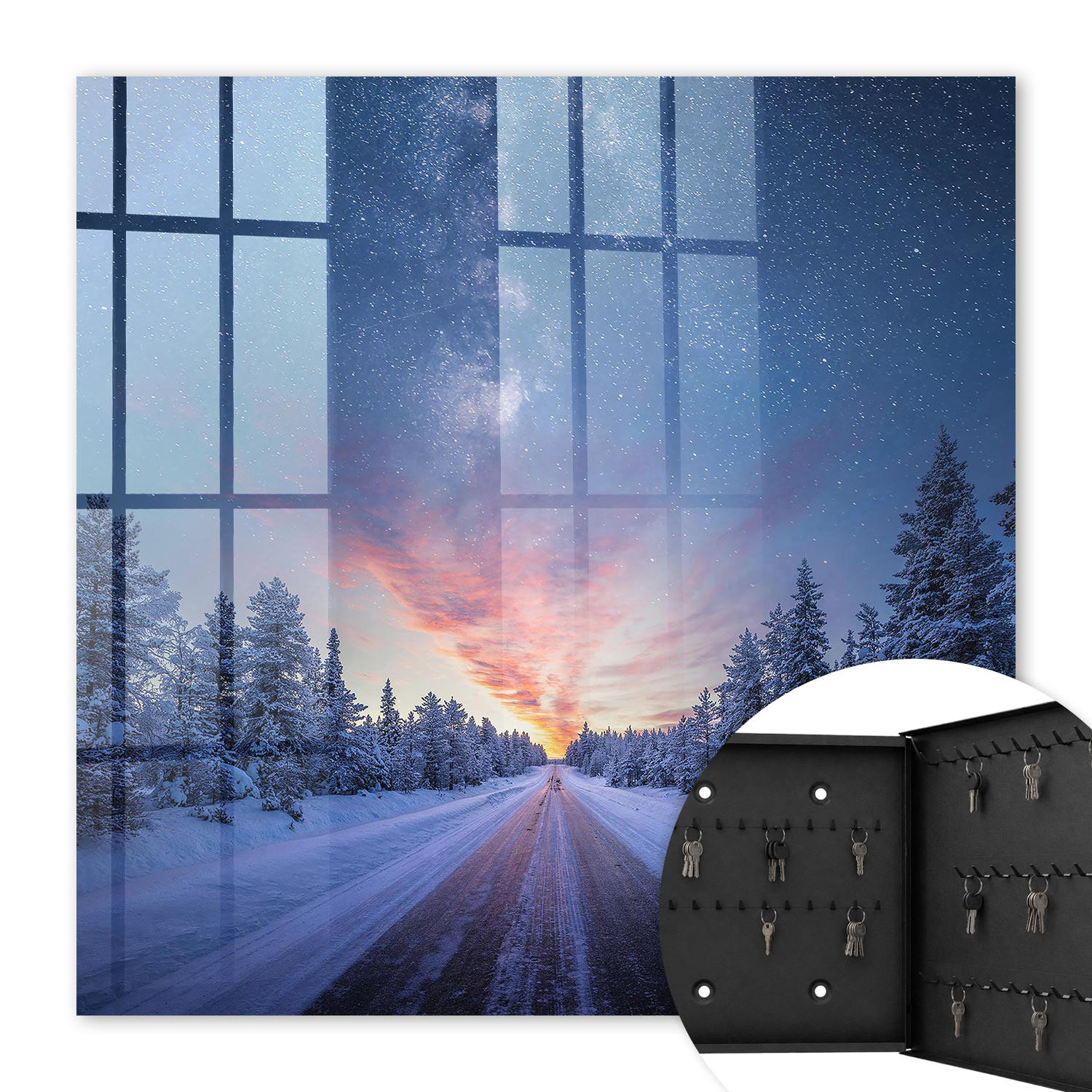 SCHLÜSSELBOX Schwarz 30x30 cm- Türöffnung nach rechts - Sterne über der Straße - Blau, Metall (30/30/5cm) - TULUP