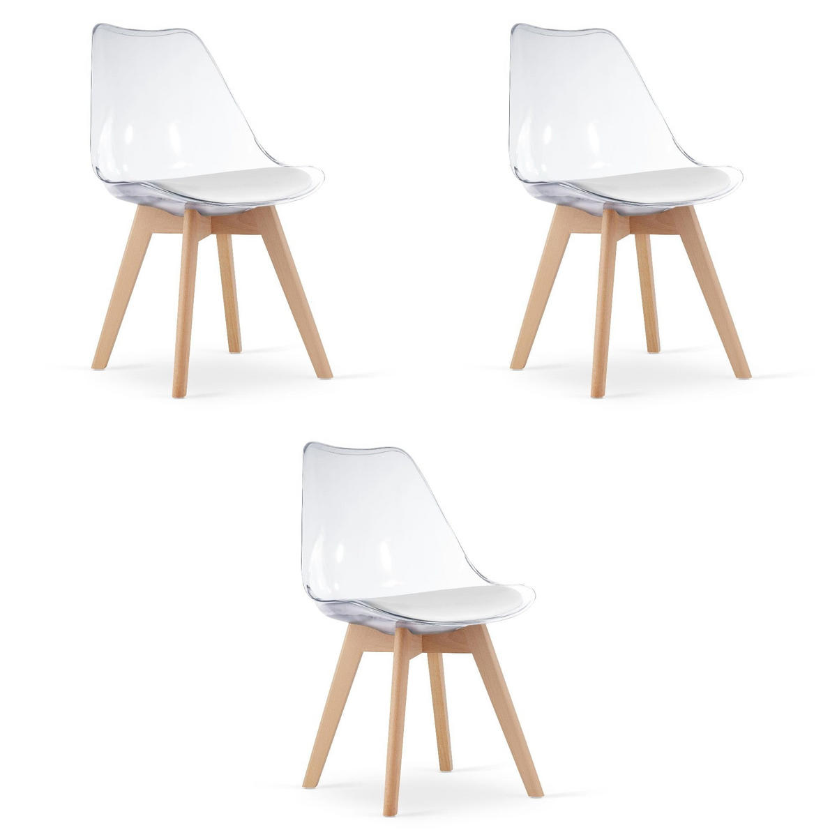 ESSZIMMERSTUHL 3er Set Transparent, Modernes Design, Holzbeine, Bequem - Transparent, Textil (51/84/43cm) - Best For Home