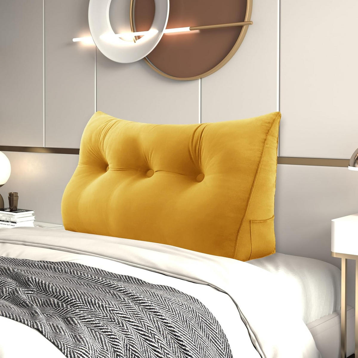 RÜCKENKISSEN für Bett Samt Gelb 100 cm - Gelb, Textil (50/100cm) - Vercart