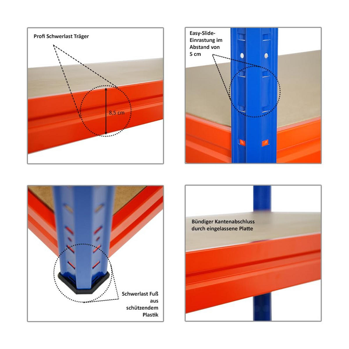 SCHWERLASTREGAL Dino 2er-Set mit 2x 180x200x60 cm Fachlast 500 kg Blau/Orange - Orange, Metall (400/180/60cm) - PROREGAL