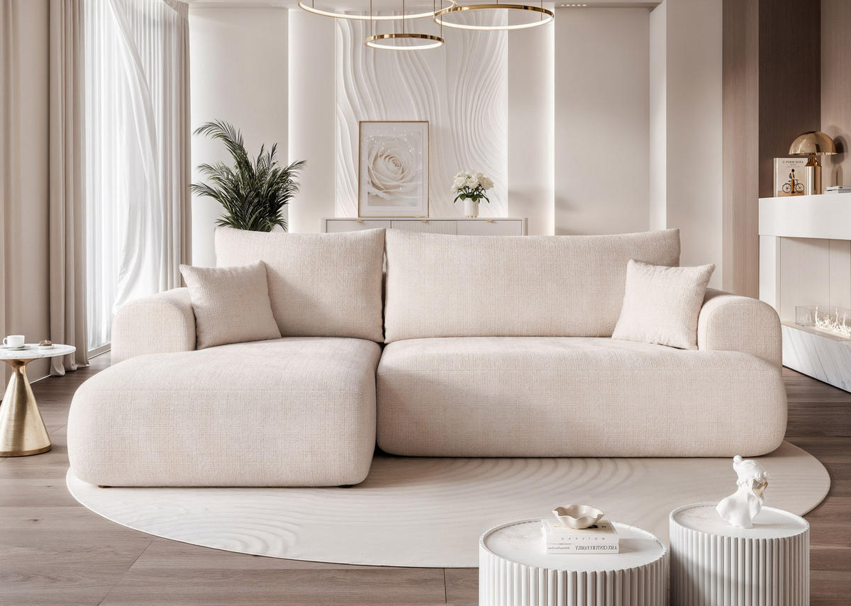 ECKSOFA BLOOM mit Schlaffunktion und Bettkasten Creme - Creme, Holzwerkstoff/Kunststoff (263/150cm) - Idohome