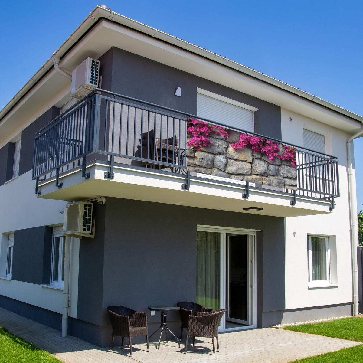 BALKON-SICHTSCHUTZ Bougainvillea - Steinmauer - Rosa - Magenta, Kunststoff (300/130cm) - MuchoWow