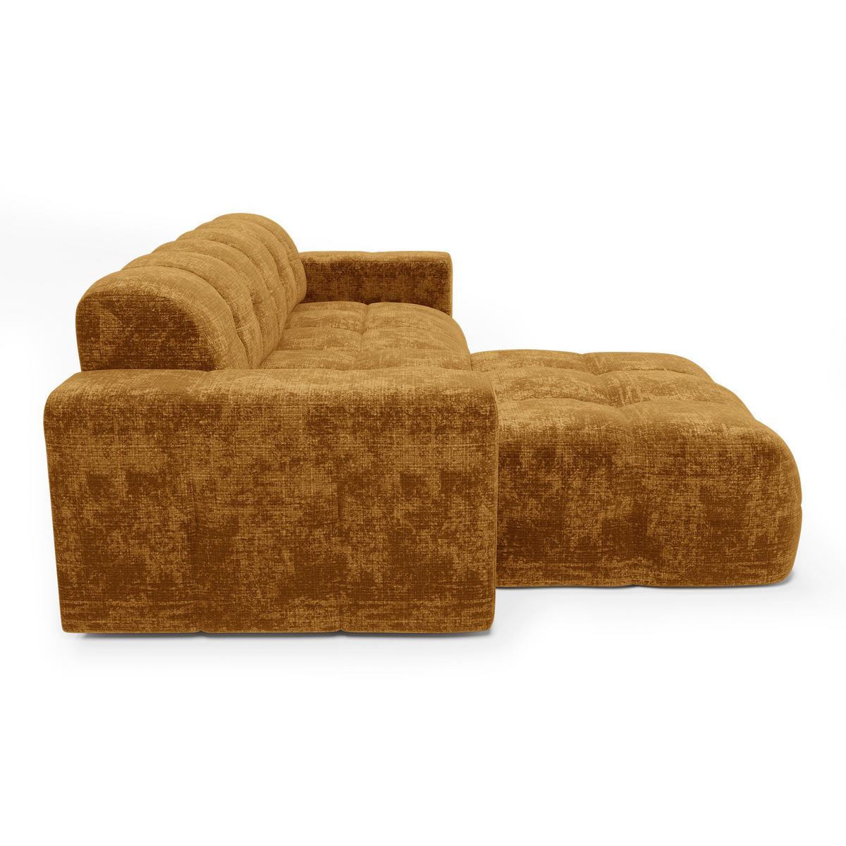 ECKSOFA LINKS geprägter Samt Senf 230cm - Dunkelgelb, Textil (155/230cm) - Sia Home