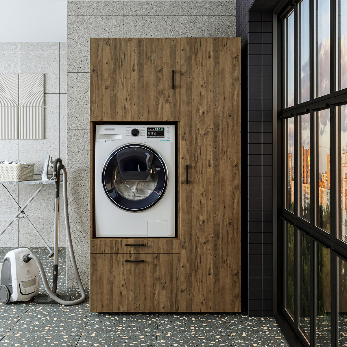 WASCHMASCHINENSCHRANK Serie 2 112cm Breit, 205cm Hoch - Eichefarben, Holzwerkstoff (112/205/67cm)