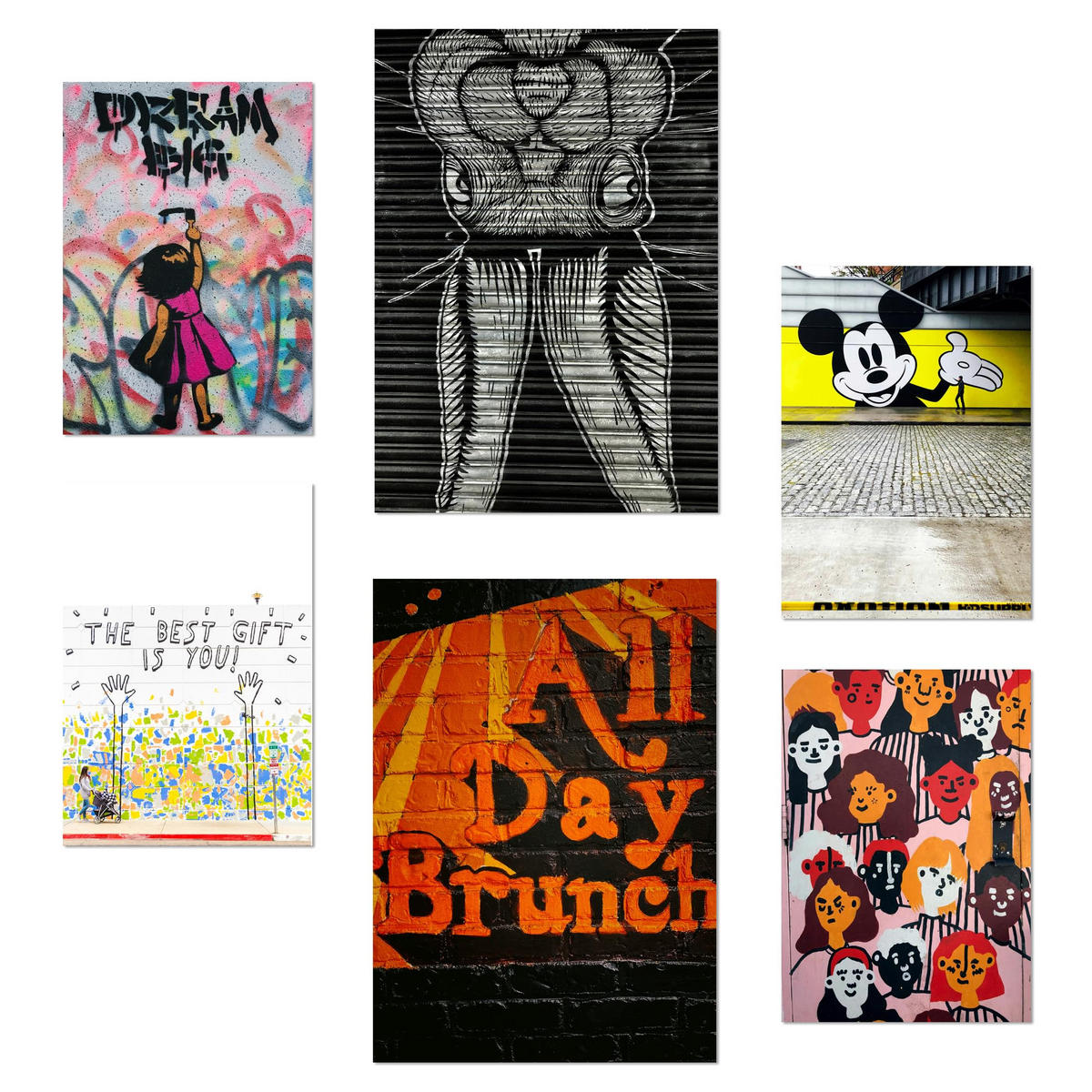 POSTER Set Mit 6 Graffiti Straßenkunst A3 & A4 Rahmenlos - Klar, Papier (29/3cm) - Nacnic