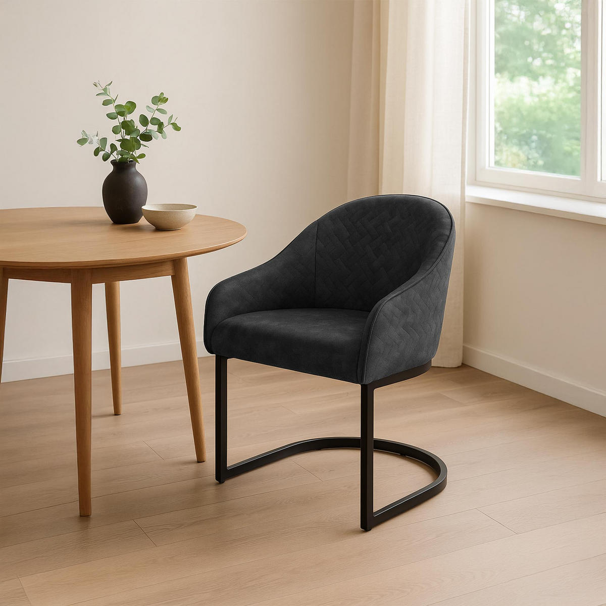 ESSZIMMERSTUHL Samt Dunkelgrau - Dunkelgrau/Schwarz, Textil/Metall (60/87/59cm) - CLP