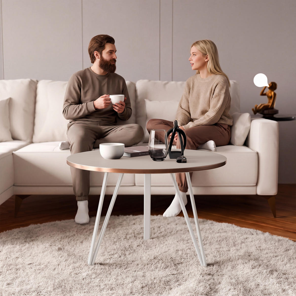 COUCHTISCH RIO mit goldener Kante – weiß - Weiß, Holzwerkstoff (67/67/45cm) - Idohome