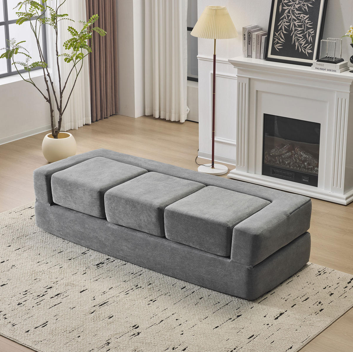 BODENSOFA modular als Schlafsofa Chenille Grau - Grau, Kunststoff (75.5/50/201cm) - Meubliv