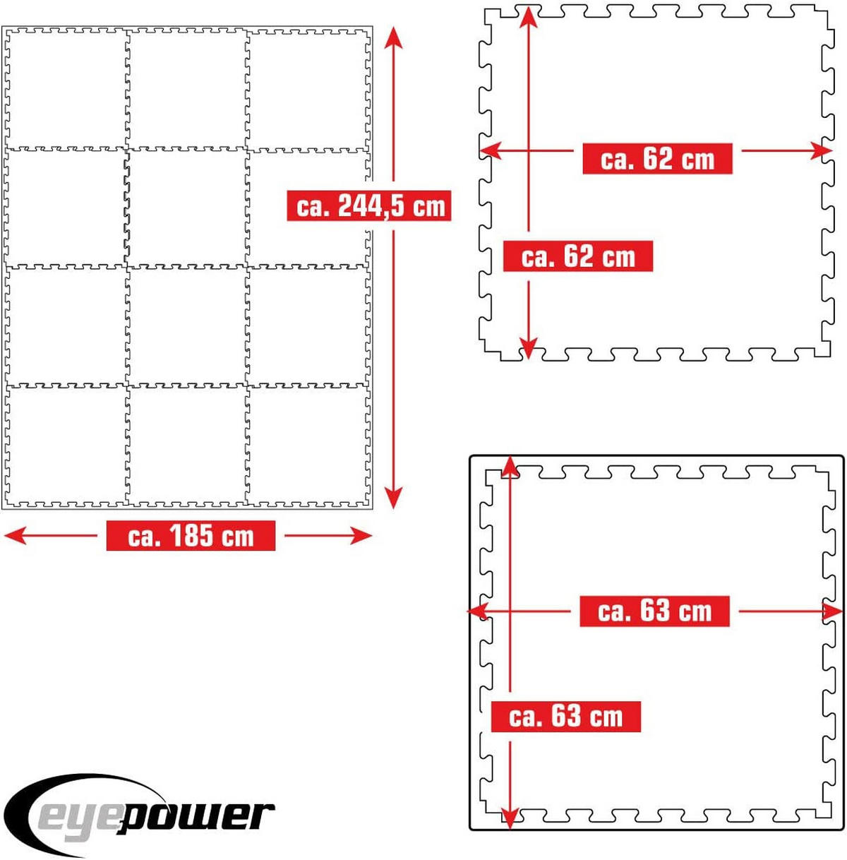 KAMPFSPORTMATTE - 12er Set - 63/63/2 cm - Rot / Blau - Beige, Kunststoff (63/63cm) - eyepower
