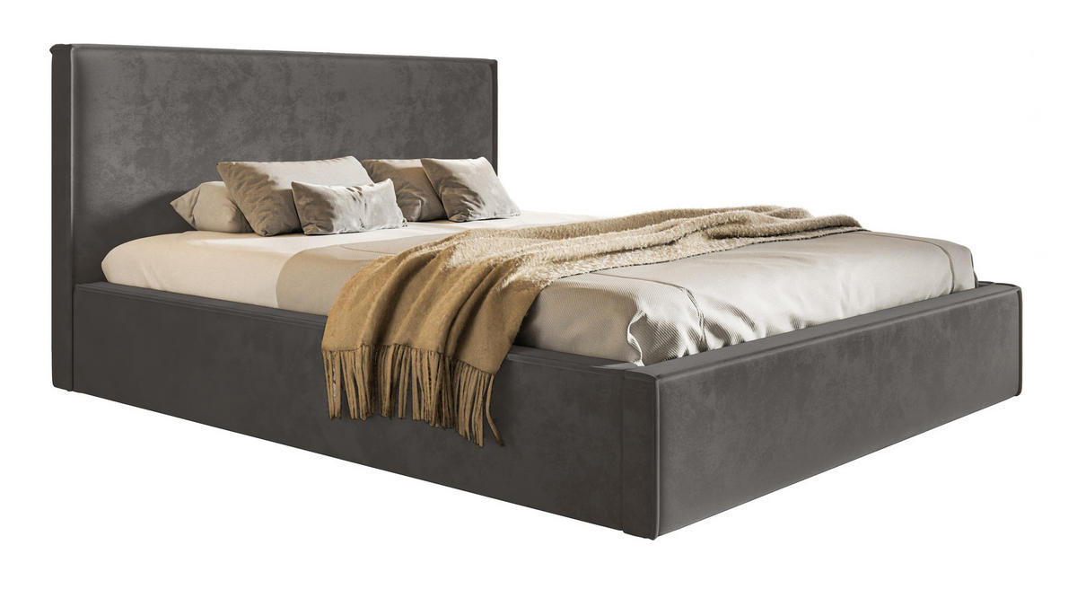 DOPPELBETT 160x200 cm mit Bettkasten Kyoto, Samtstoff, Dunkelgrau - Dunkelgrau, Holz/Textil (160/200cm) - Emporius