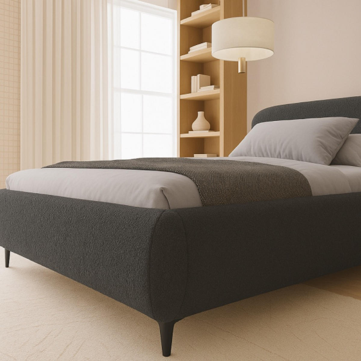 BETT Dunkelgrau ELLE Gepolstert 140x200 cm - Schwarz/Grau, Kunststoff/Textil (140/200cm) - Sepro Meble