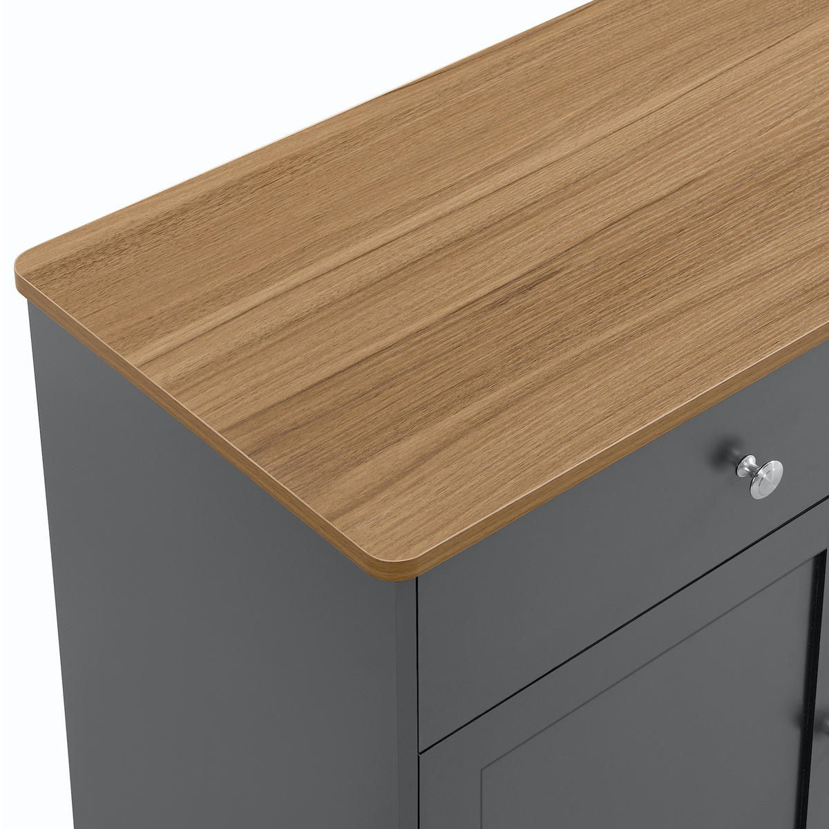 SIDEBOARD in Grau Kommode mit Holzmaserung, 4 Türen und 3 Schubladen für Wohnzimmer und Esszimmer, B160/T37/H75cm - Schwarz/Grau, Holzwerkstoff/Metall (160/75/37cm) - STILVORA