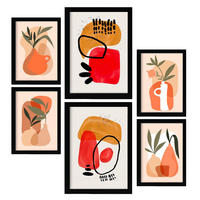 POSTER Set Mit 6 Stoned Vasen In Blume Zusammenfassung A3 & A4 Schwarzer Rahmen - Schwarz, Papier (29/3cm) - Nacnic