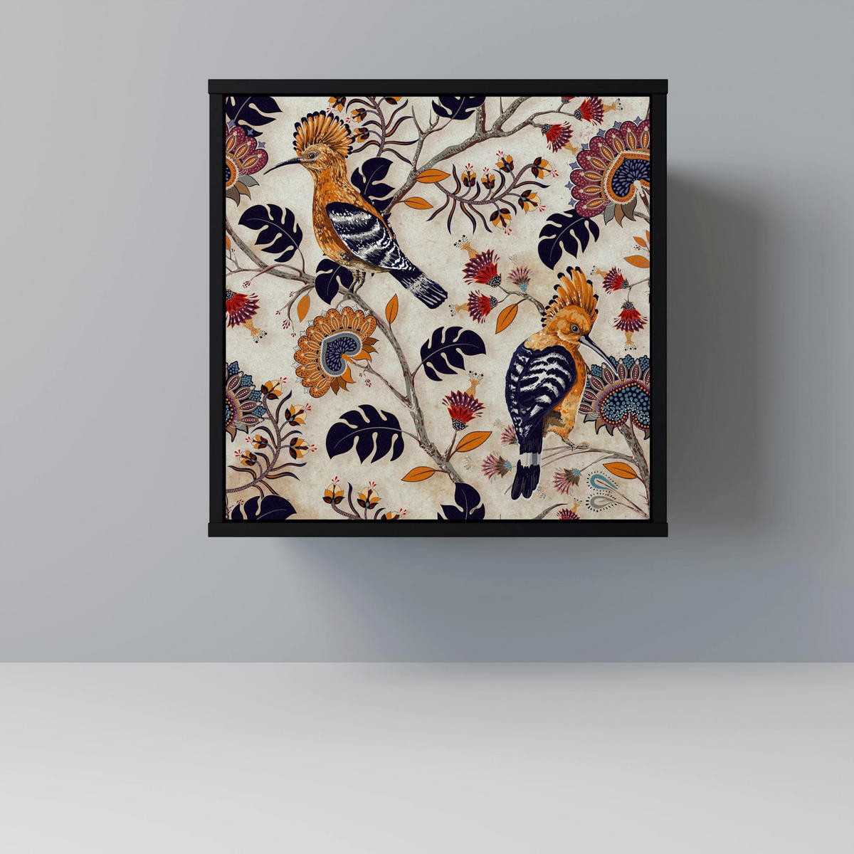 SIDEBOARD EMINENT HOOPOE, Schwarz, 57,5x42x75,5 cm, Goldfarbene Metallfüße - Goldfarben/Multicolor, Holzwerkstoff/Metall (57.5/75.5/42cm) - SpaceRebels