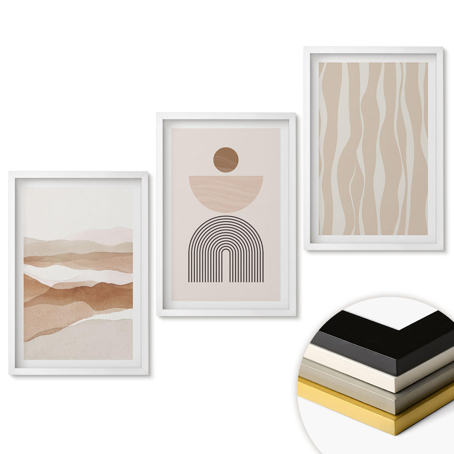 WANDBILDER 3er-Set - 40x60 cm Weißer Rahmen - Abstrakte Landschafts- und Naturgeometrie - Weiß, Kunststoff (40/60cm) - ArtPrintCave