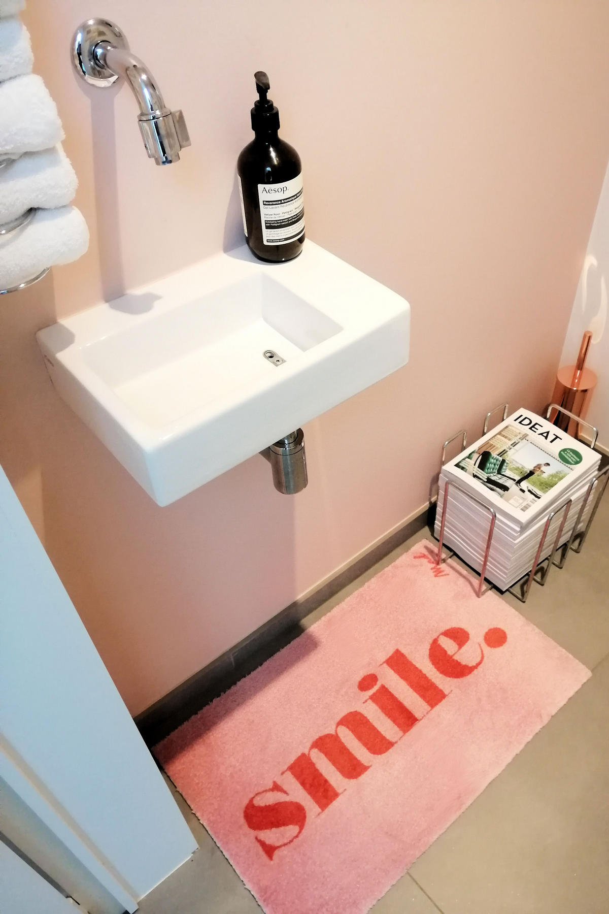 INDOOR FUßMATTE "Perla" mit Spruch "Smile" Pink 50 x 75 cm - Pink/Rosa, Kunststoff/Textil (50/75cm) - MAD ABOUT MATS