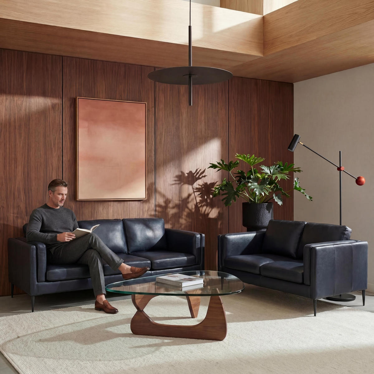 DREISITZER-SOFA Echtleder Schwarz - Schwarz, Leder/Metall (220/83/88cm) - Furnhouse