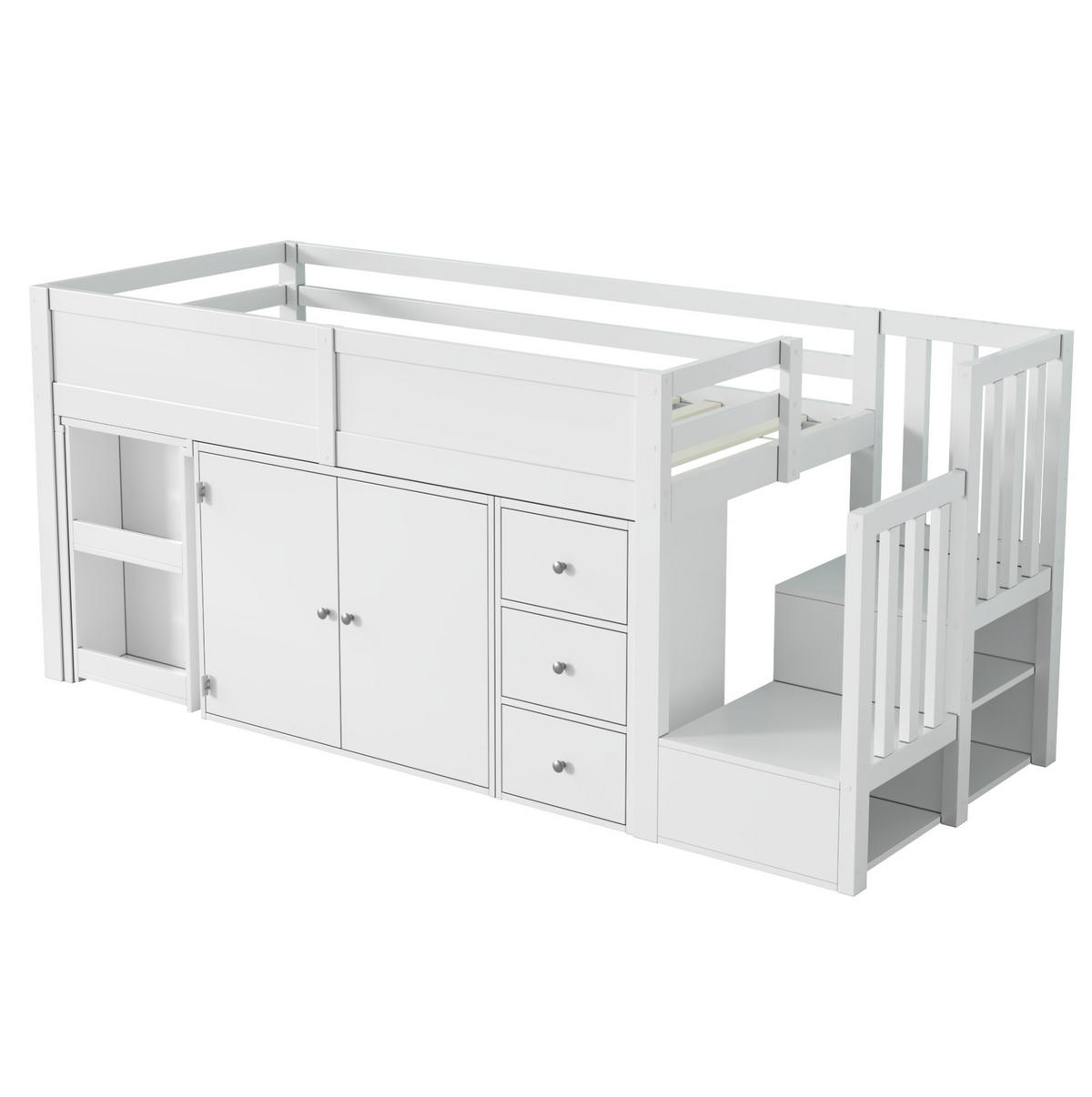 PATROVÁ postel 90/200 cm bílá z MDF s psacím stolem a úložným prostorem - bílá, kompozitní dřevo (90/200cm) - OKWISH