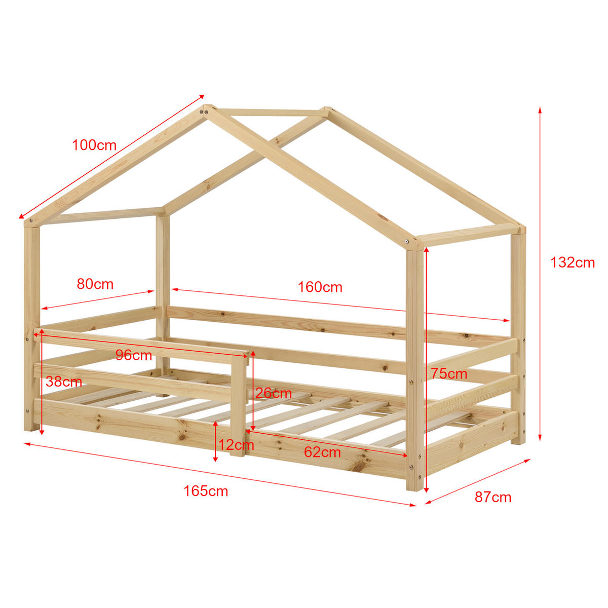 HAUSBETT Knätten - Naturfarben, Holz (80/160cm) - [en.casa]