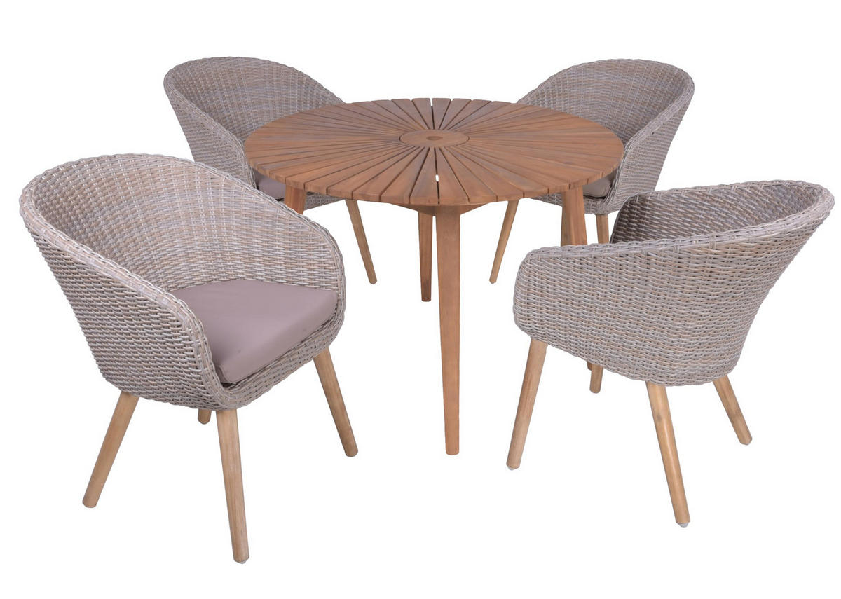 GARTEN-SITZGRUPPE Elvira 5-teilig Gartenmöbel-Set - Beige, Holz - DELUKE