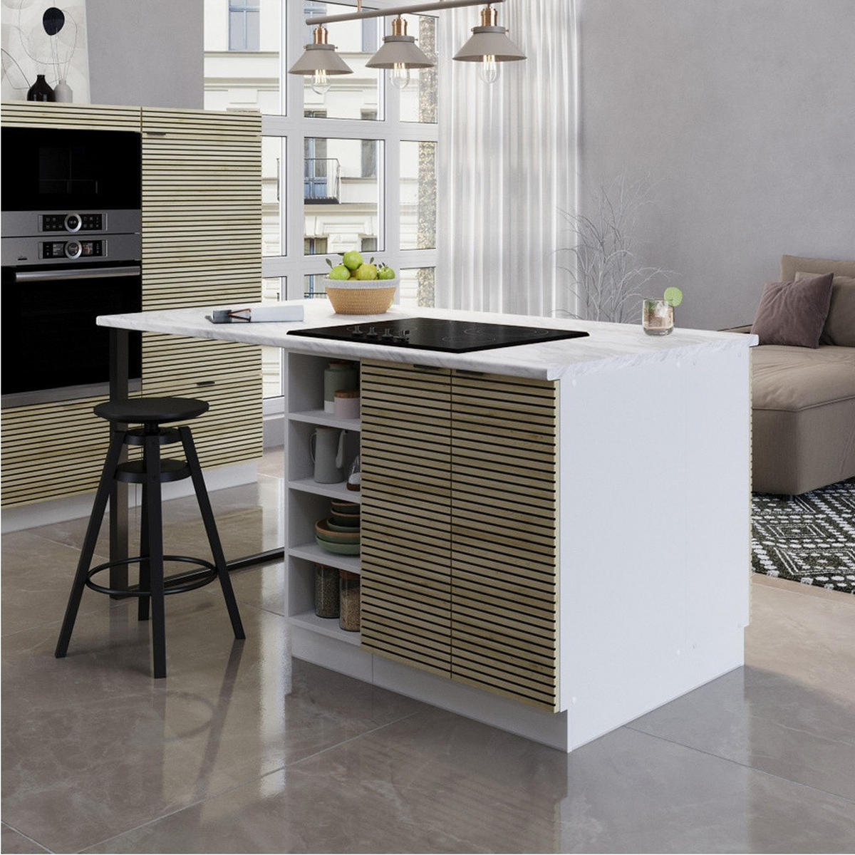 KÜCHENINSEL Fame-Line Eiche Paneel 90 cm ohne Arbeitsplatte - Eichefarben/Weiß, Holzwerkstoff (90/82/60cm) - Vicco