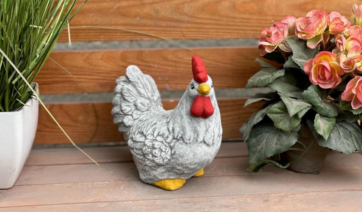 STEINFIGUR Henne Karla Huhn frostfester Steinguss massiv - Grau, Stein (9/16/19cm) - stoneandstyle