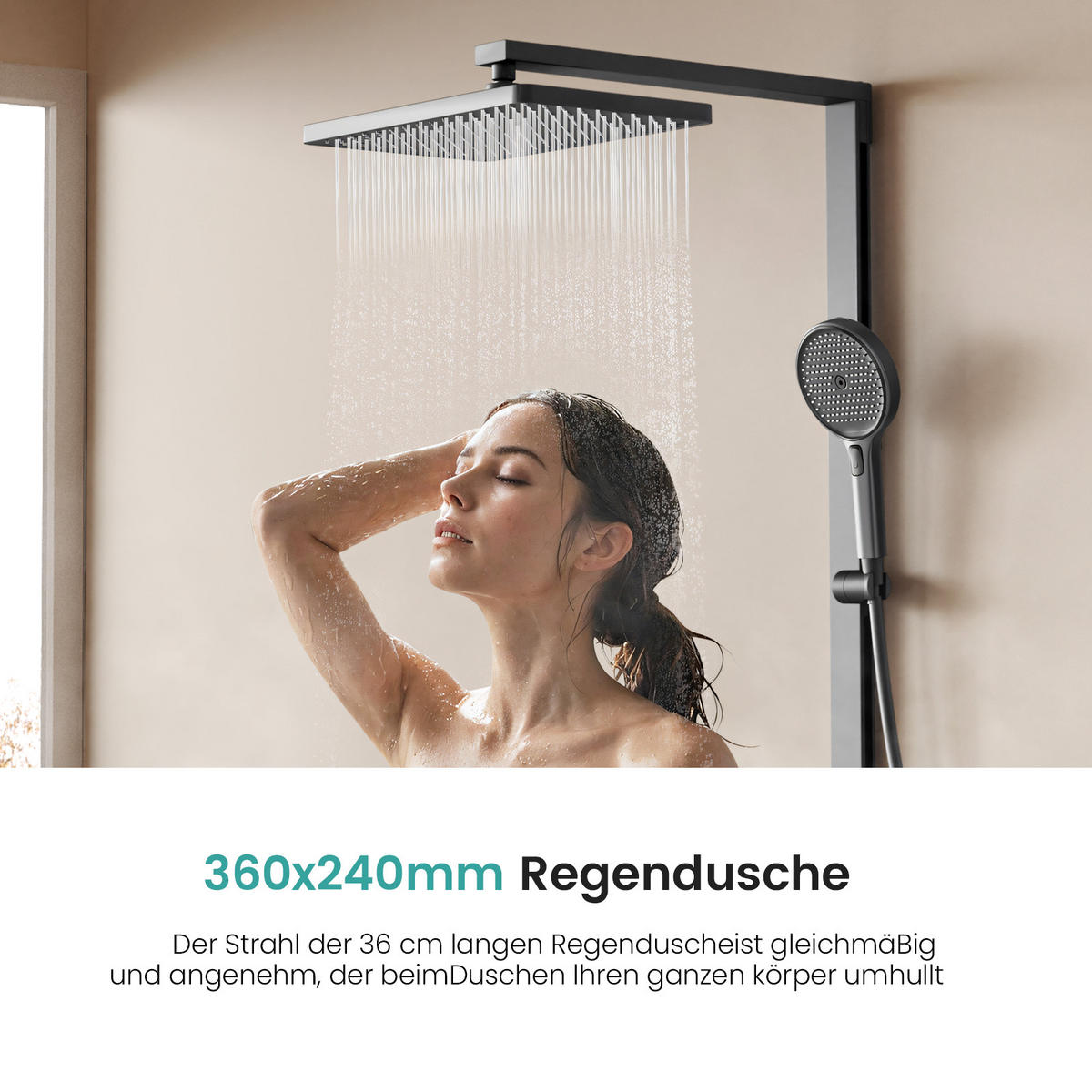 ÜBERKOPFBRAUSESET mit Drei Wasserauslassmethoden Thermostat Hebbar Anthrazit - Anthrazit, Metall (43.7/112.2/62.5cm) - EMKE