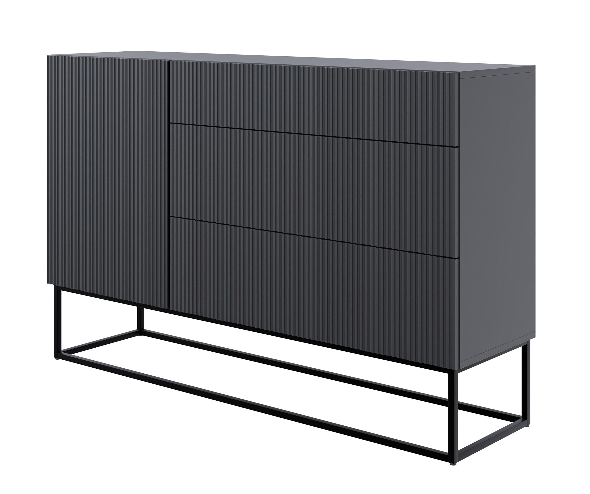 SIDEBOARD Veldio Schwarz mit Schubladen und schwarzen Beinen 140 cm - Schwarz, Holzwerkstoff/Metall (140/90/38cm) - Selsey