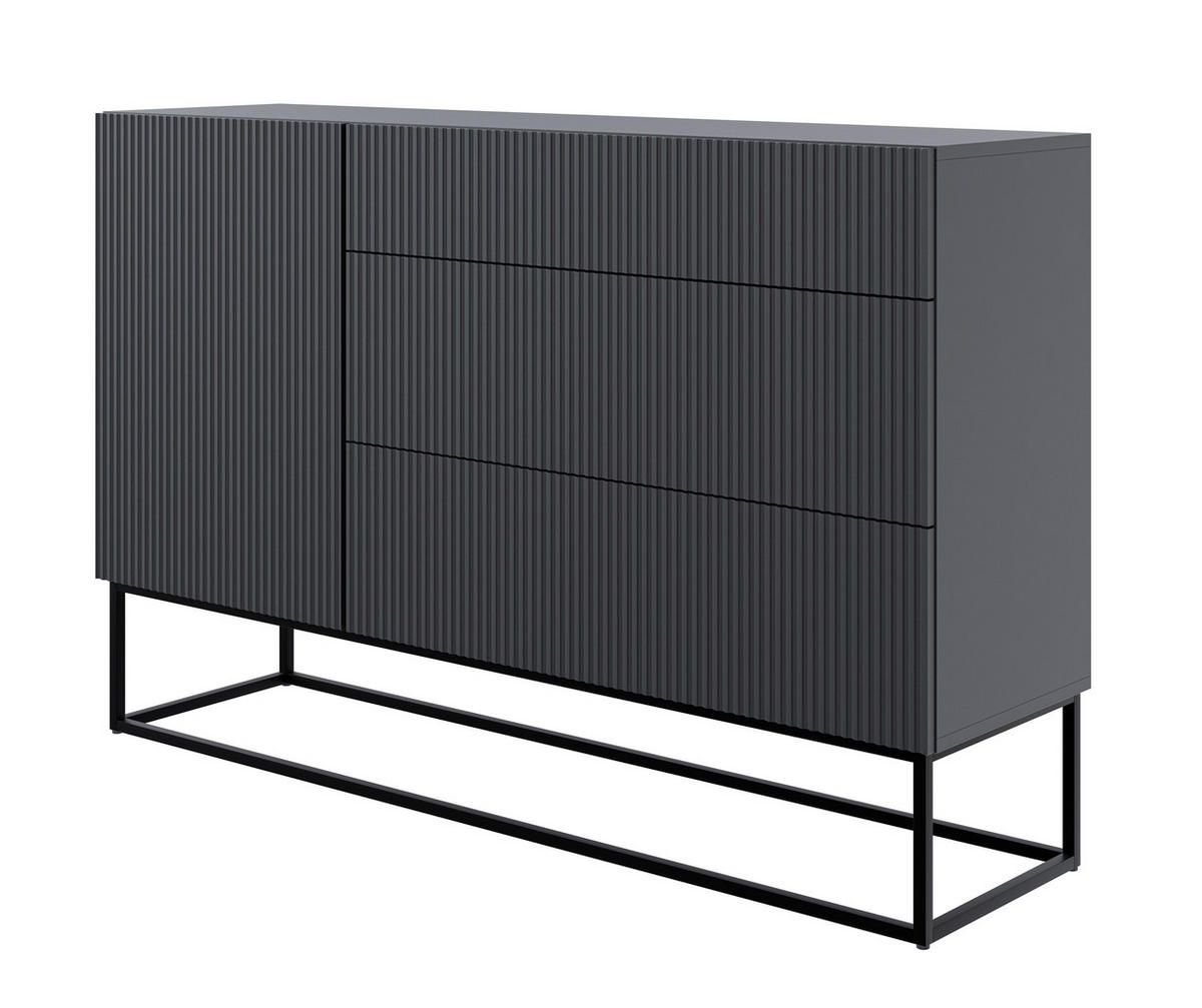 SIDEBOARD Veldio Schwarz mit Schubladen und schwarzen Beinen 140 cm - Schwarz, Holzwerkstoff/Metall (140/90/38cm) - Selsey