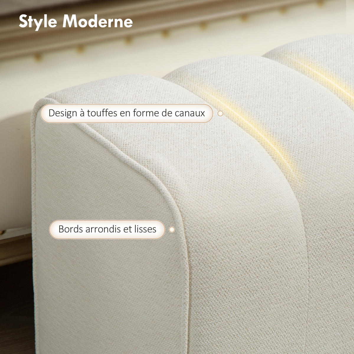 HOCKERBANK DE-12899 gepolstert, Kissensteppung Creme - Creme, Textil (40/44/110cm) - ComfortXL