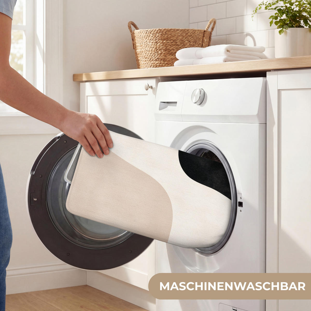 WC-VORLEGER Abstrakt - Japandi - Beige - Modern WC Teppich 50x80 cm - Beige, Kunststoff/Textil (50/1cm) - OnlyWow