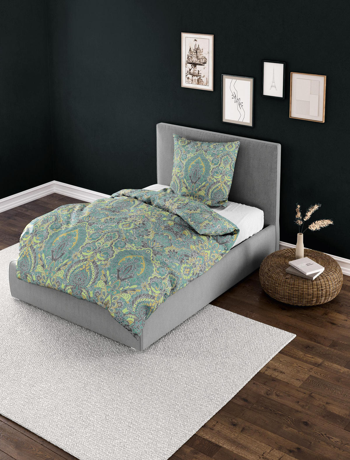 BETTWÄSCHE Mako-Satin 3846 - Grün, Textil (155/220cm) - Bierbaum