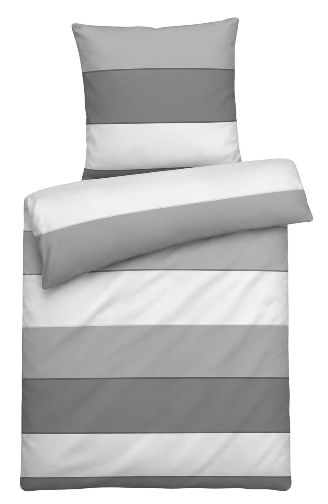 MAKO-SATIN-BETTWÄSCHE 135x200 cm gestreift aus 100% Baumwolle mit Reißverschluss, Block-Streifen Bettbezug 135 x 200 - Grau - Grau, Textil (135/200cm) - Carpe Sonno