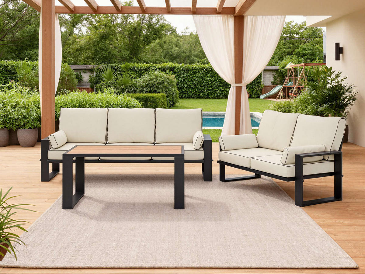 GARTENMÖBEL-SET ELBA: 1x Tisch, 2x Sofa - Beige - Beige, Textil - MKS