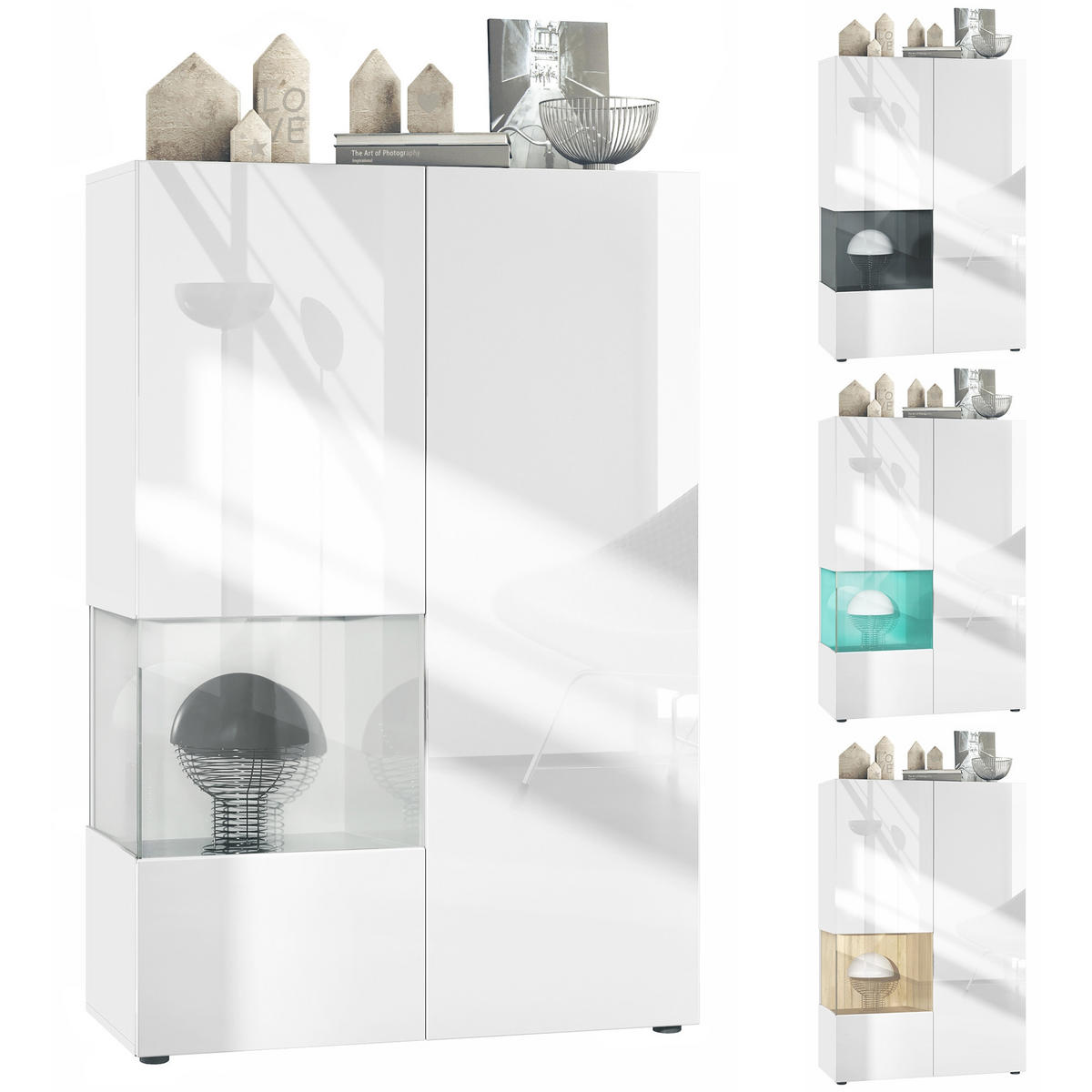 VITRINE Morena Einsatz in Weiß Hochglanz - Weiß Hochglanz, Holzwerkstoff (91.5/136.5/37cm) - Vladon