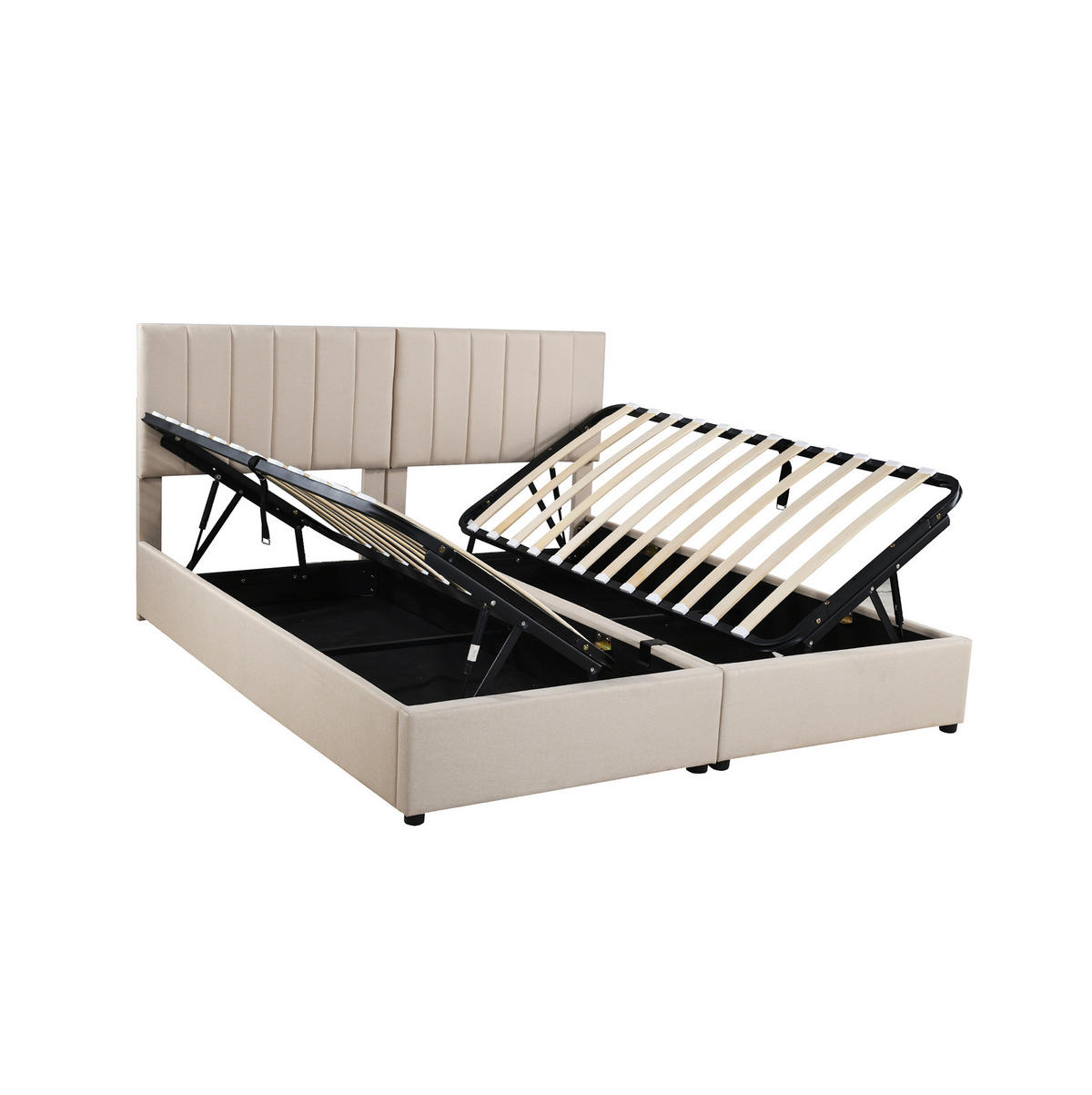 BETT mit hydraulischem Stauraum 180x200 cm Beige umbaubar zu 2x 90 cm - Beige, Metall (180/200cm) - Meubliv
