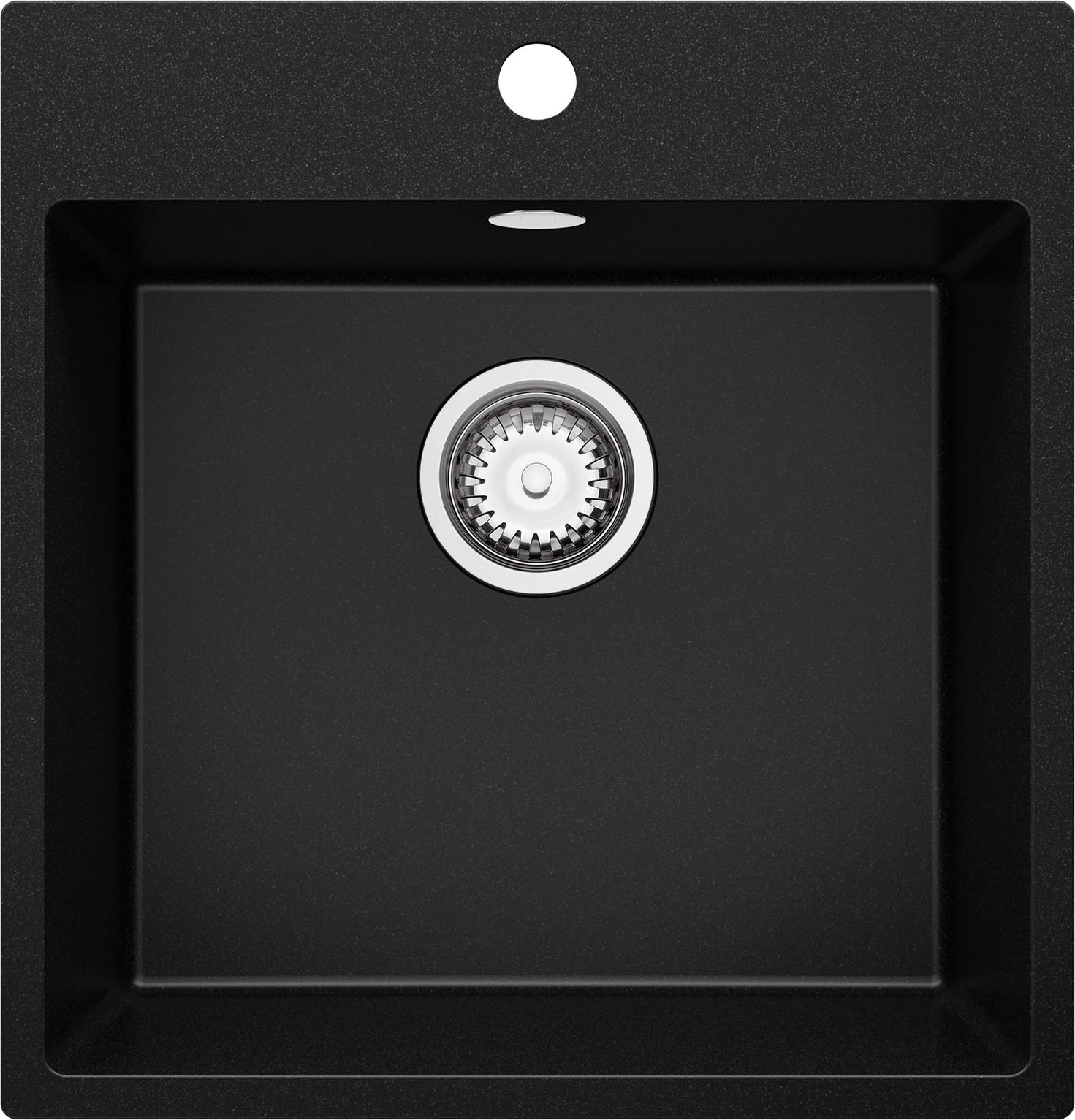 SPÜLBECKEN Riga, 2-er set Schwarz 48/50 cm 1 Becken + Ablauf-Set ab 50er Unterschrank - Chromfarben/Schwarz, Kunststoff (48/20/50cm) - Primagran