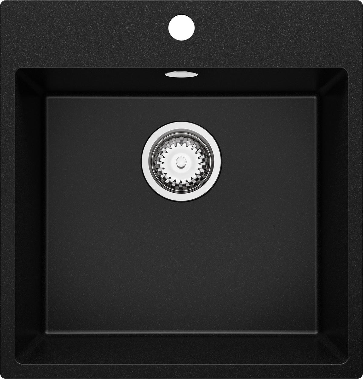SPÜLBECKEN Riga, 2-er set Schwarz 48/50 cm 1 Becken + Ablauf-Set ab 50er Unterschrank - Chromfarben/Schwarz, Kunststoff (48/20/50cm) - Primagran