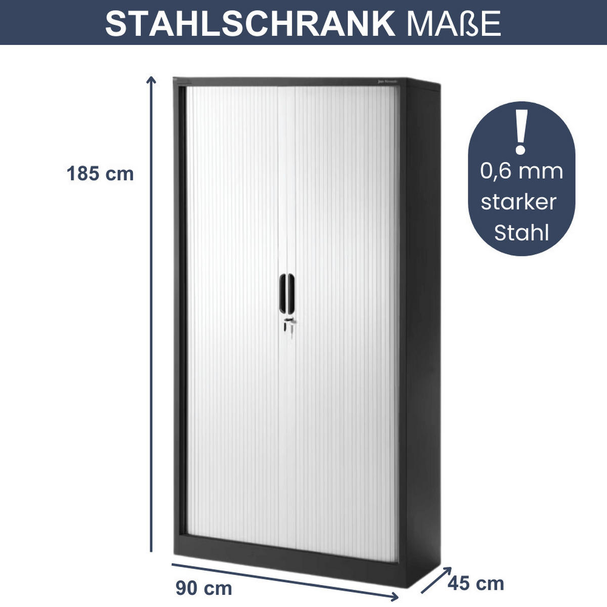 AKTENSCHRANK abschließbar KETI mit Rolladentüren 185x90x45cm Anthrazit-Weiß - Anthrazit, Metall (90/185/45cm) - DELUKE