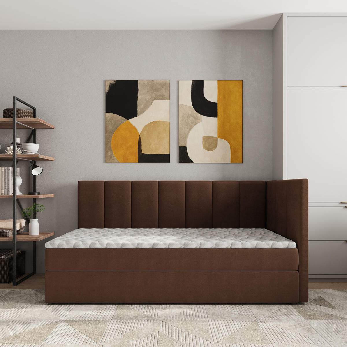 BOXBETT BEVE 80x200 cm mit Matratze und Topper, H2+H3 - Braun - Braun, Holz (80/200cm) - MASSENO