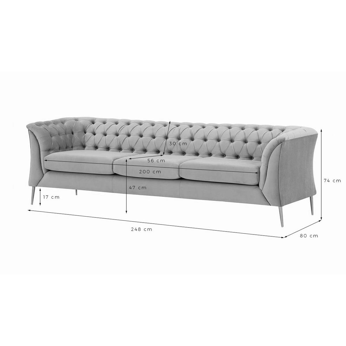 DREISITZER-SOFA Chesterfield Modern-Velluto 8 - Gelb, Holz/Textil (248/74/80cm)