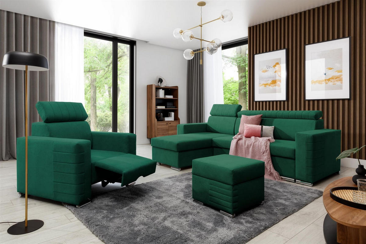 ECKSOFA Canton In Camelia - Grün, Holzwerkstoff/Textil (260/173cm) - Fun Möbel