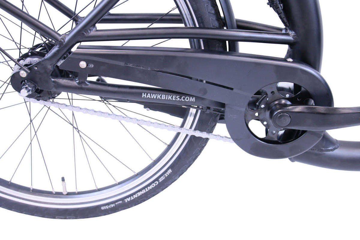 E-CITY Comfort E-Bike Schwarz 7 Gang 26 Zoll Gr:44cm - Schwarz, Metall (44cm) - Hawk Bikes