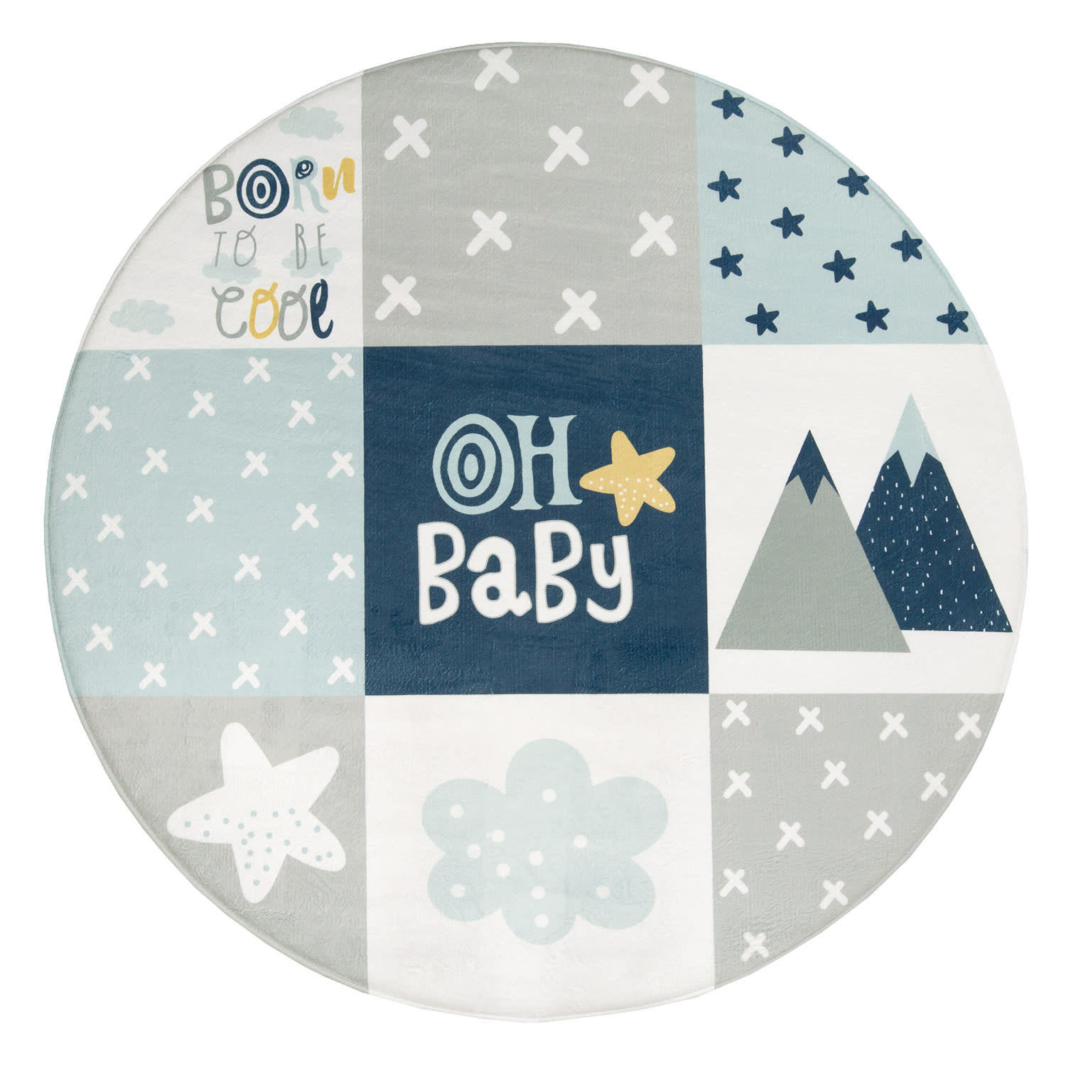 KINDERTEPPICH waschmaschinenwaschbar Patchwork Kinderzimmer schmutzabweisend Blau Rund 150D - Blau, Textil (150/150cm) - KADIMA DESIGN