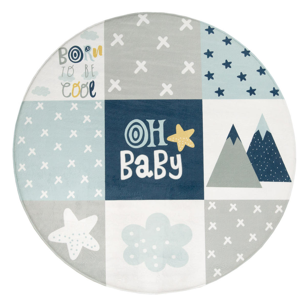 KINDERTEPPICH waschmaschinenwaschbar Patchwork Kinderzimmer schmutzabweisend Blau Rund 150D - Blau, Textil (150/150cm) - KADIMA DESIGN